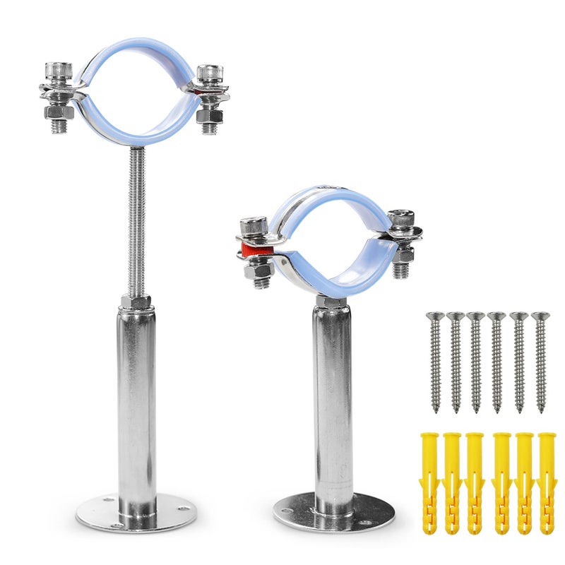 AKIHISA 2 Pcs 304 Stainless Steel Pipe Supports, Wall Mount Ceiling Mount Pipe Hanger, Pipe Holder for OD Pipe 38-40MM Adjustable Height Range 100-200mm - Image 1